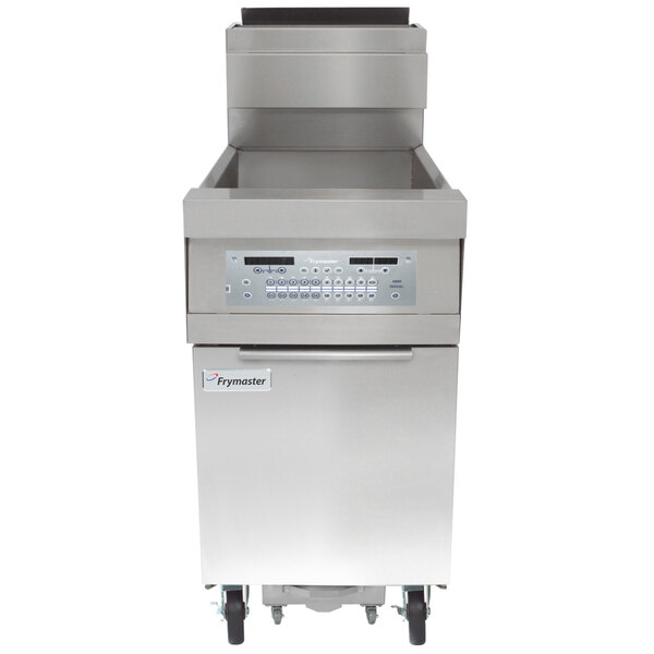 A Frymaster gas floor fryer with a stainless steel top and a drawer.
