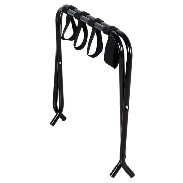 A black metal CSL Flat Top luggage rack with straps.