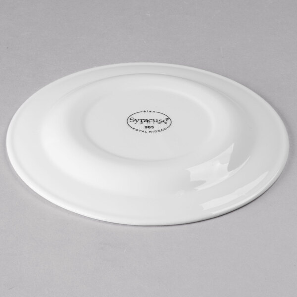 A white Libbey porcelain plate with a black logo on the rim.
