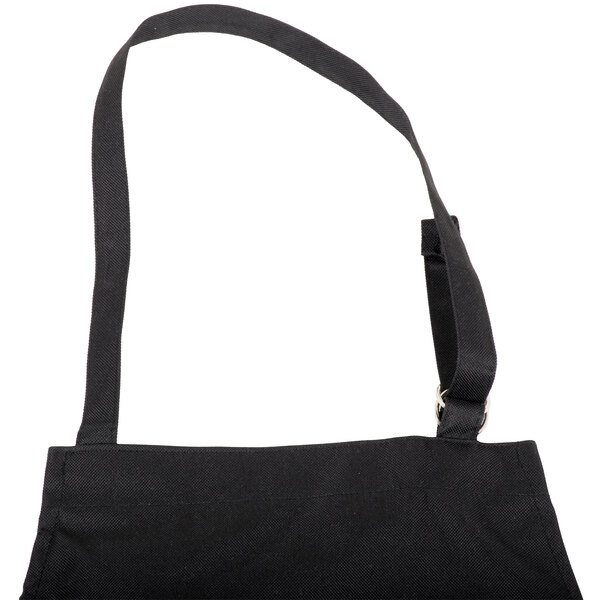 A black Chef Revival dishwasher apron with a strap.
