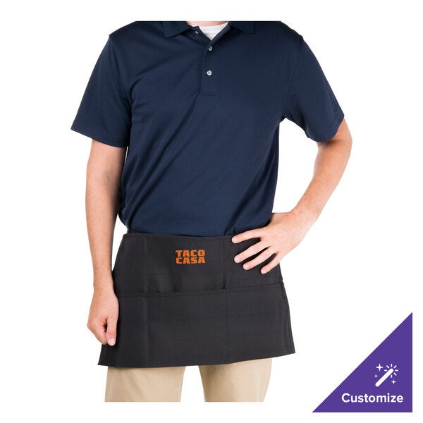 Chef Revival Black Polyester Customizable Waist Apron with 3 Pockets - 12" x 24"
