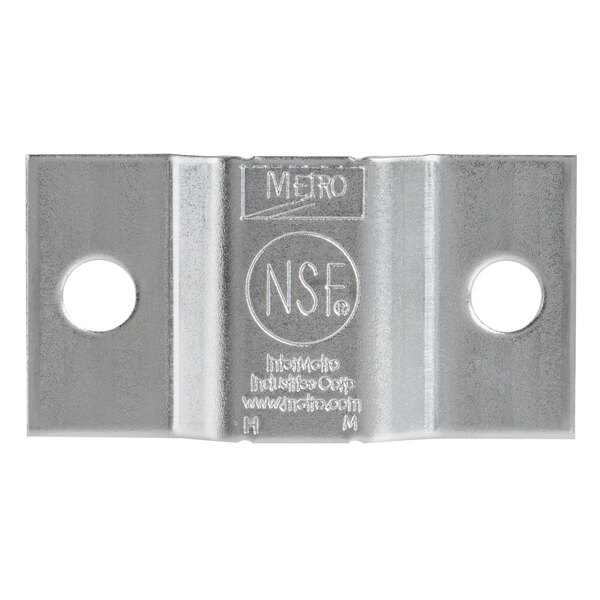 A close-up of a white aluminum Metro wall mount bracket with holes.