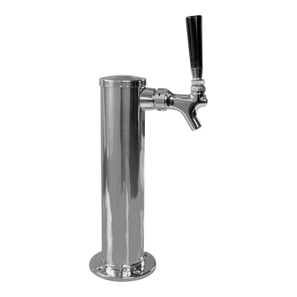 A silver metal Micro Matic tap tower with a black tap handle.