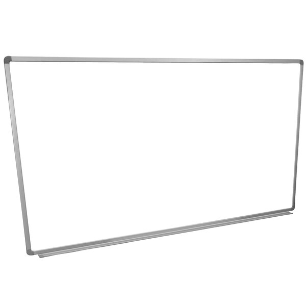 A white board with a silver metal frame.