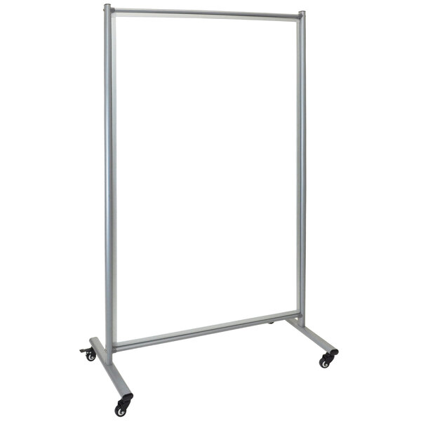 A Luxor white metal mobile whiteboard with wheels.