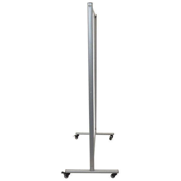 A Luxor mobile whiteboard room divider with a silver metal frame and wheels.