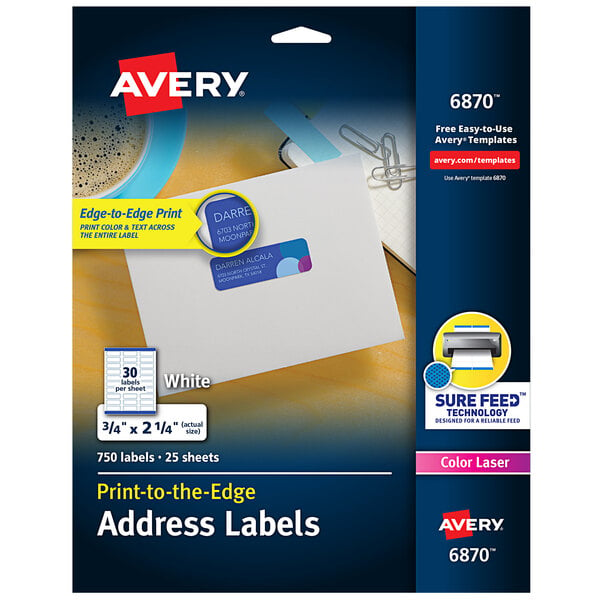 A package of white Avery Print-to-the-Edge Address Labels.