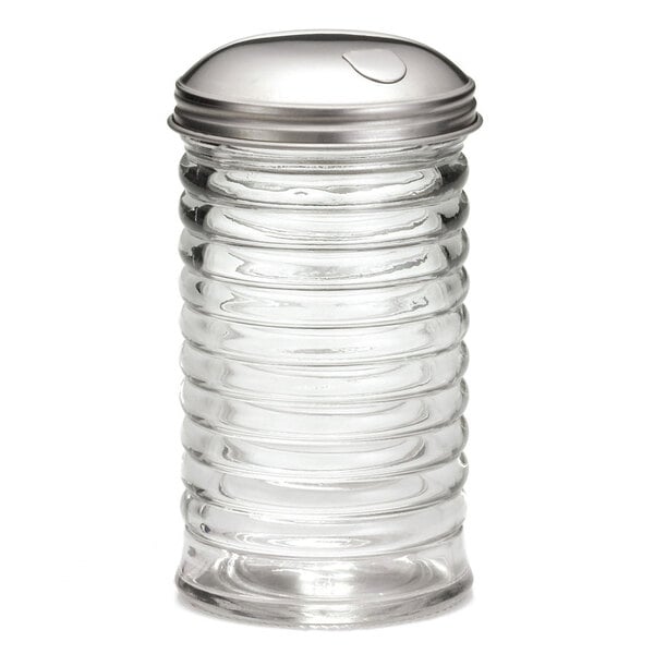 Glass beehive pourer with stainless steel side flap lid