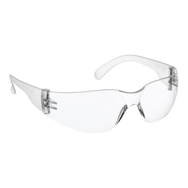 A pair of clear Cordova scratch resistant safety glasses with a clear lens for eye protection.