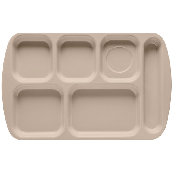 A beige tray with six rectangular compartments.