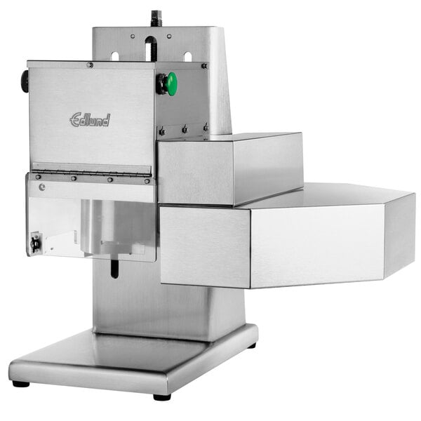 An Edlund heavy-duty air powered crown punch can opener with a green button.