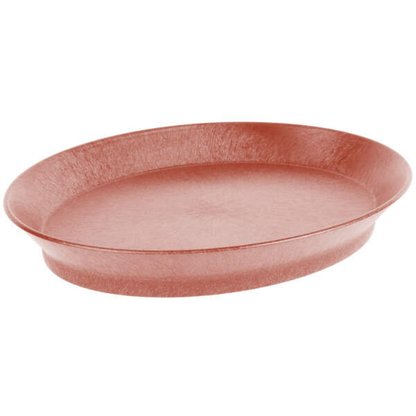 A red oval HS Inc. polypropylene deli server on a white background.