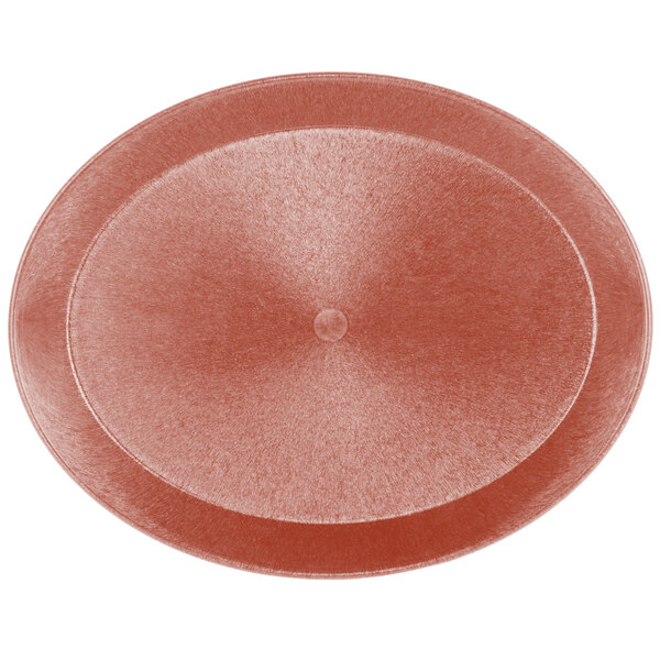 A red oval HS Inc. polypropylene deli server with a short base.