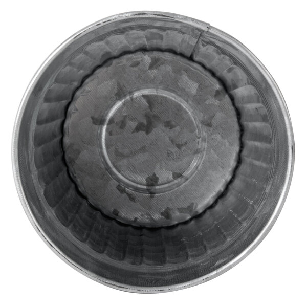 A close-up of an American Metalcraft galvanized metal French fry cup.