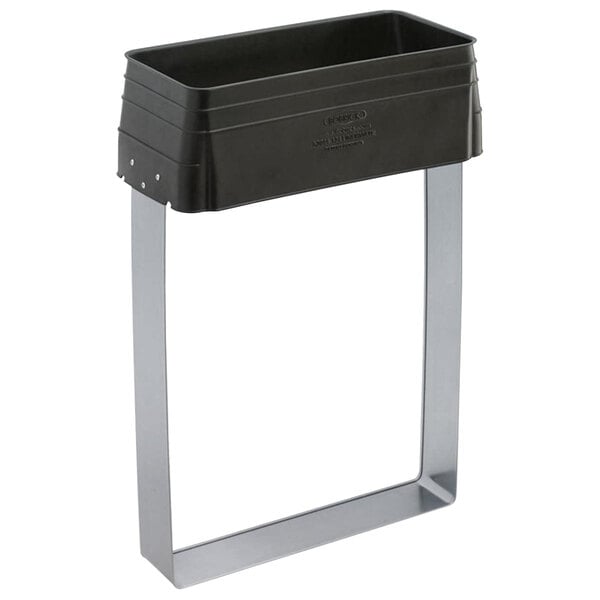 A black rectangular Bobrick LinerMate can with a metal frame.