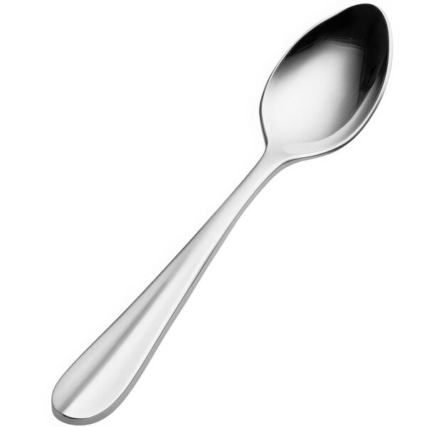 A Bon Chef stainless steel demitasse spoon with a silver handle.