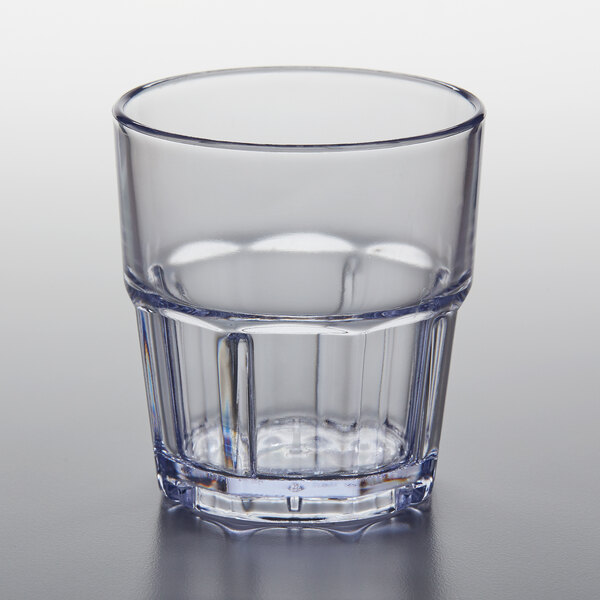 A clear plastic tumbler with a clear rim.