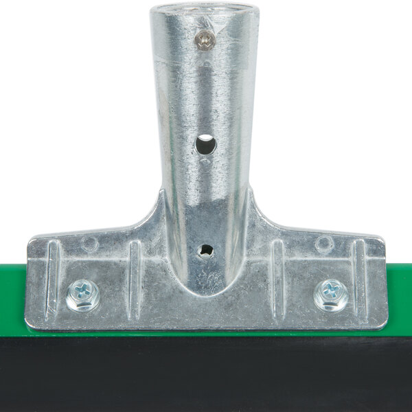 A Unger AquaDozer floor squeegee with a green and black plastic handle and a metal pole.