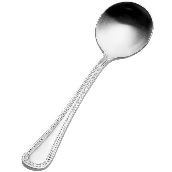 A Bon Chef stainless steel bouillon spoon with a handle.