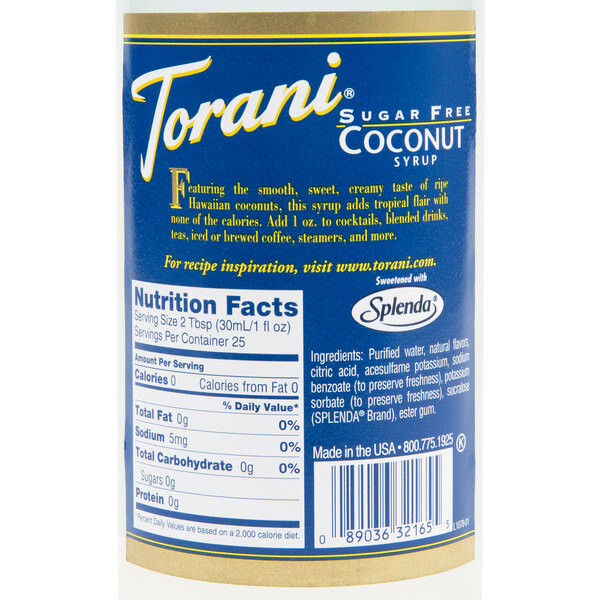 Torani 750 Ml Sugar Free Coconut Flavoring Syrup