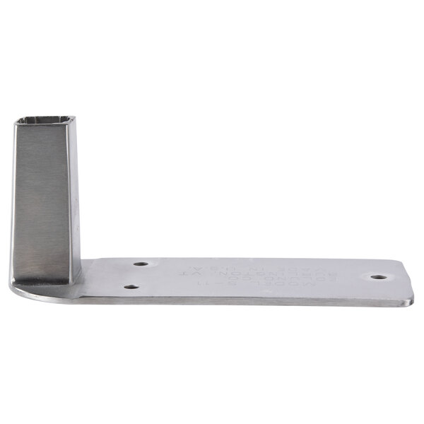 A close-up of a stainless steel metal plate with black letters.