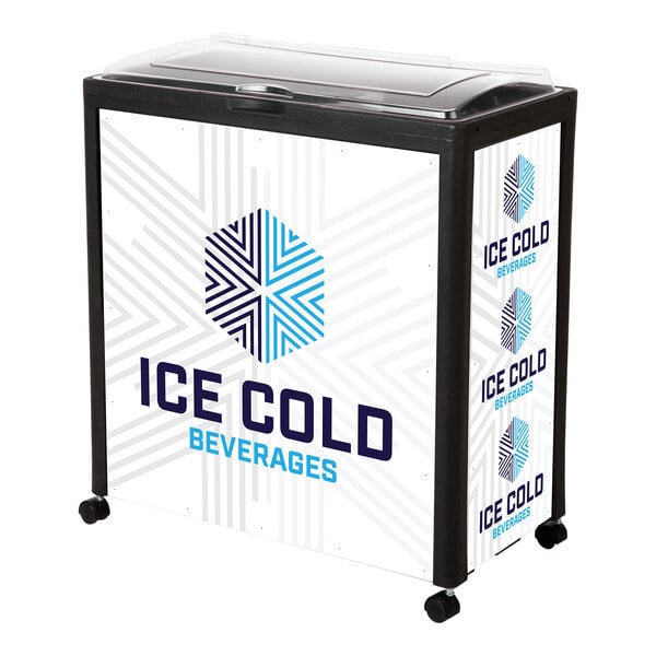 An IRP Black Avalanche mobile cooler with a glass lid filled with ice and beverages.
