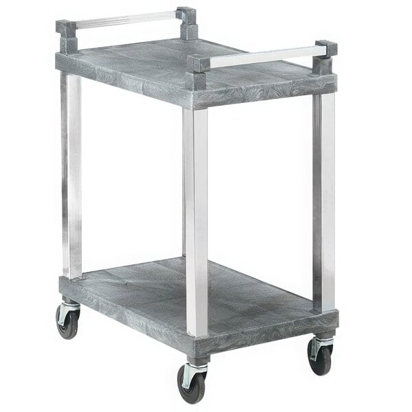 A grey Vollrath utility cart with chrome legs and wheels.