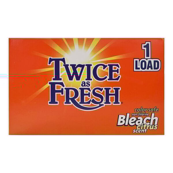 A box of Twice as Fresh color safe non-chlorine bleach powder for one laundry load, citrus scent.