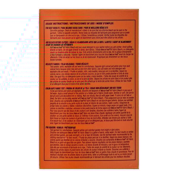 A box of Twice as Fresh 2 oz. color safe bleach powder packets designed for use in coin vending machines.