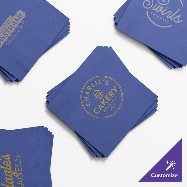 Choice Navy Blue Customizable 2-Ply Beverage / Cocktail Napkin - 250/Pack