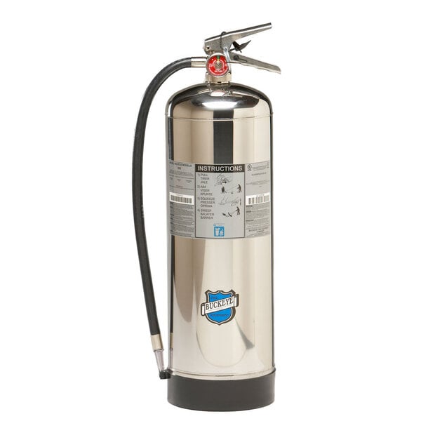 Black and silver Buckeye water-based fire extinguisher