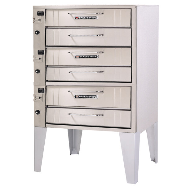 A white Bakers Pride pizza deck oven with three drawers.