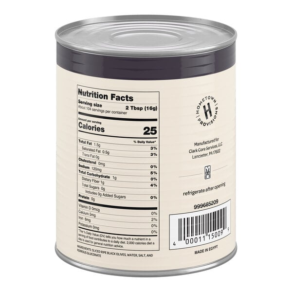 Hometown Provisions Sliced Black Olives 6 lb. 10 oz. (3 lb. 7 oz. Dr. Wt.) #10 Can - 6/Case
