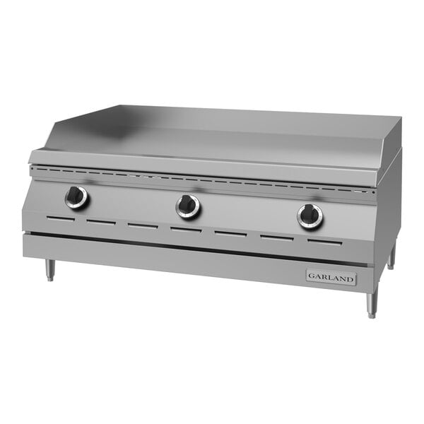 A stainless steel 36-inch electric countertop griddle with three control knobs and a flat cooking surface.