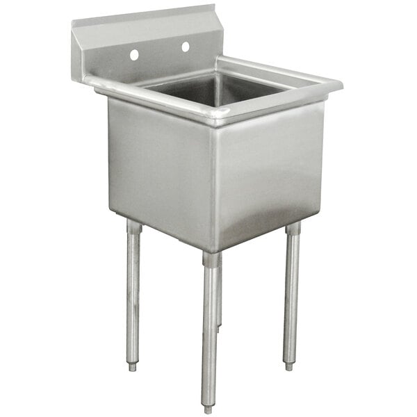 An Advance Tabco stainless steel 1 compartment sink with two legs.