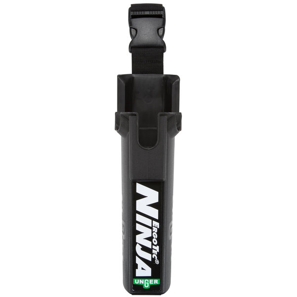 A black and green plastic bucket with a strap.