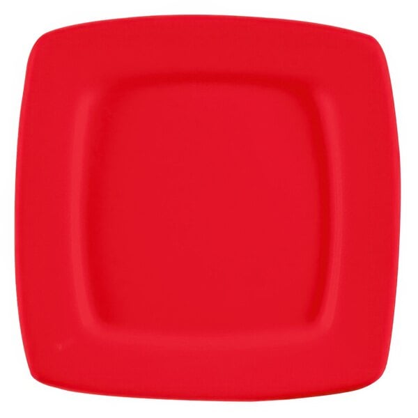 A CAC red square stoneware plate with a white square in square design.