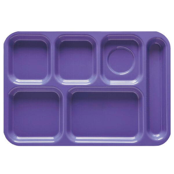 A peacock blue tray with six compartments.