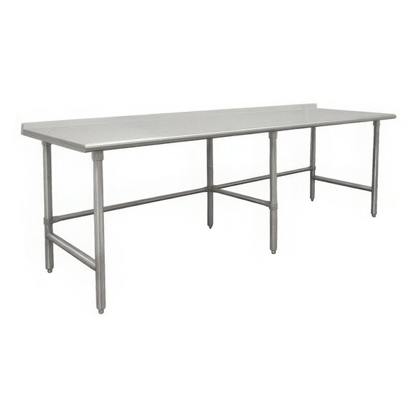 Advance Tabco TFMS-2410 24" x 120" 16 Gauge Open Base Stainless Steel Commercial Work Table with 1 1/2" Backsplash