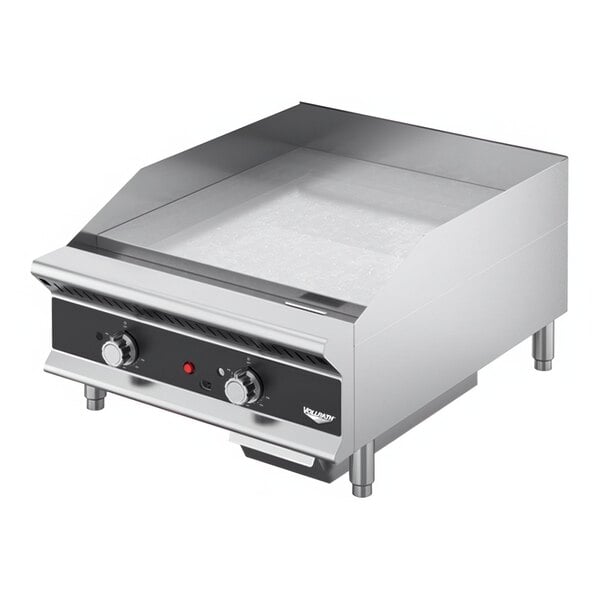 A Vollrath Cayenne heavy duty countertop griddle with thermostatic controls on a counter.