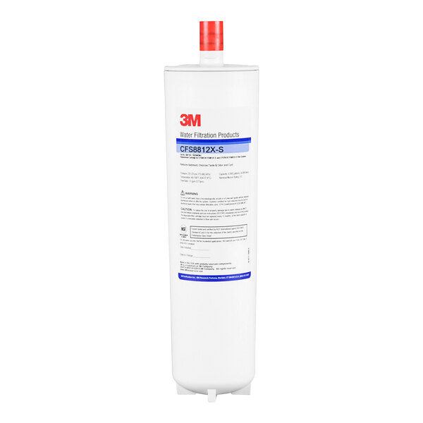 A white 3M water filtration cartridge with black and red text.