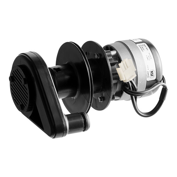 A close-up of a black and silver electric motor.