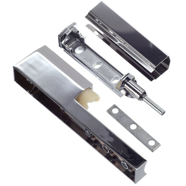 A close-up of a Continental Refrigerator metal lift-off hinge.