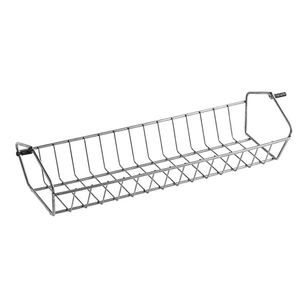 A metal wire basket with a handle.