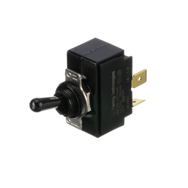 A black toggle switch with a black knob.