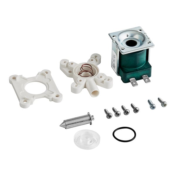 A white plastic and metal small brew valve assembly kit with metal springs inside.