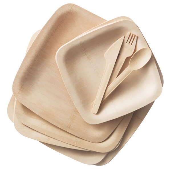 Bambu 063200 9" Disposable Square Bamboo Plate 100/Box