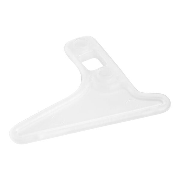 A white plastic Hobart finger stacking clip with a hole