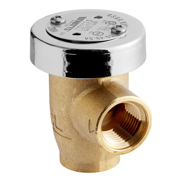 A close-up of a brass Hobart vacuum breaker valve.