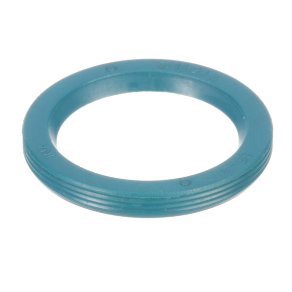 A blue rubber oil seal ring with a white background.